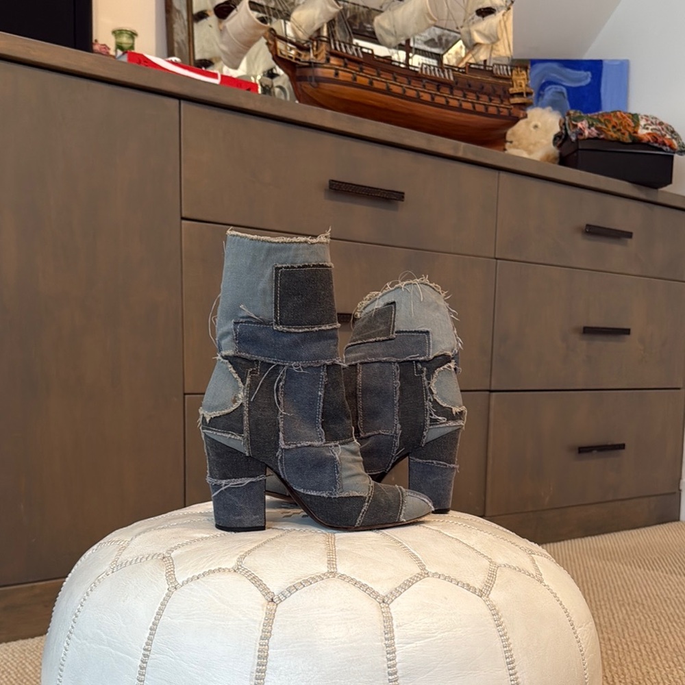 Patchwork Denim Ankle Boots - image 2